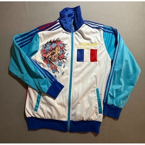 Ed Hardy France Track Jacket by Christian Audigier Adult Large Blue Long Sleeve.